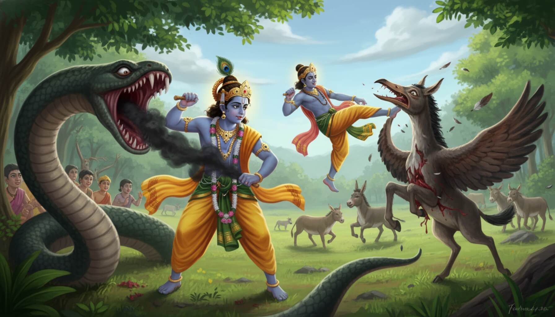 अघासुर, बकासुर और धेनुकासुर कौन थे? श्रीकृष्ण ने कैसे किया उनका वध